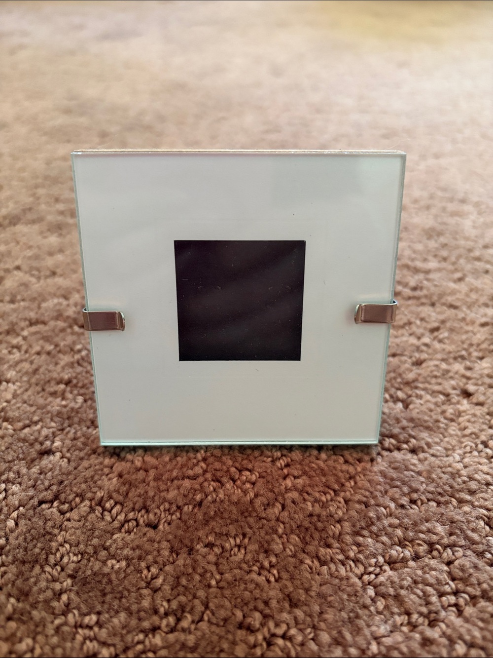 Contemporary White Glass Square Picture Frame with Silver Clips